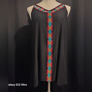 Two 2 Fly Black with Southwest Embroidered pattern Layered Tank Top 2X